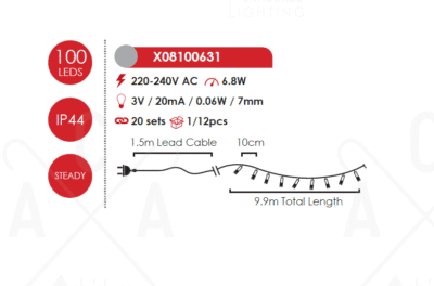 Гирлянд светодиоден ACA Lighting X08100631 6,8W 10м син IP44 - Image 2