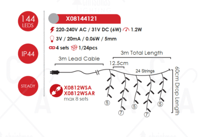 Гирлянд LED ACA LIGHTING X08144121 12W 2700K IP44 3м - Снимка 3