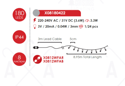 Гирлянд LED ACA LIGHTING X08180422 3,3W червен 9м IP44 - Image 3