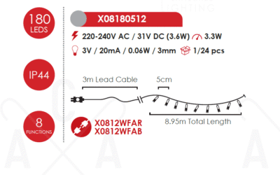 Гирлянд LED ACA Lighting X08180512 3,3W 9м IP44 зелен - Image 3