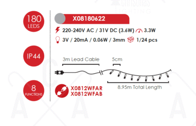 Гирлянд LED ACA Lighting 3,3W син, 9м, IP44 - Image 3