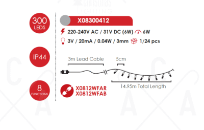 Гирлянд LED ACA Lighting 6W 15m червен, IP44, 8 програми - Image 3