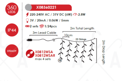 Гирлянд LED ACA Lighting 2.8W 12000K 200см IP44 - Снимка 2