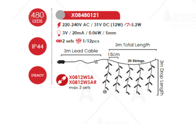 Гирлянд светодиоден ACA LIGHTING X08480121 5.2W 2700K IP44 3м - Image 2