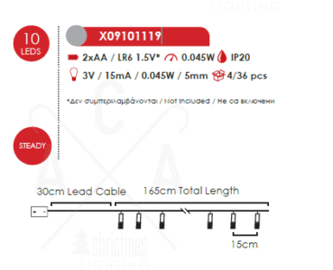 LED светещ гирлянд ACA LIGHTING X09101119 0,045W 3000K 1650mm 2 x AA CHRISTMAS BELLS MOTIFS LED DECORATIVE STRING LIGHT - Image 2