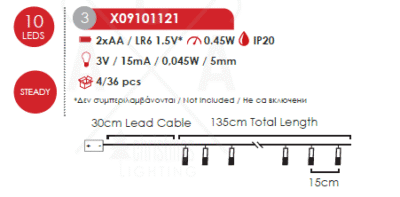 LED светещ гирлянд ACA LIGHTING X09101121 0,45W 3000K 1350mm 2 x AA ACRYLIC STARDUSTS DECORATIVE STRING LIGHT - Image 2