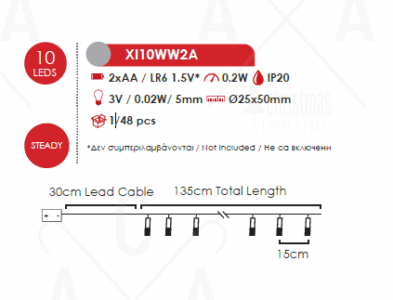 Гирлянд LED ACA LIGHTING XI10WW2A 0,2W 1350мм 3000K батерии - Снимка 2