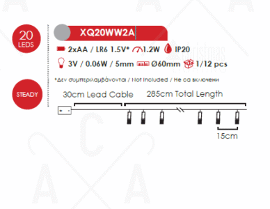Гирлянд светодиоден ACA LIGHTING 1.2W 3000K батерии 2xAA - Снимка 2