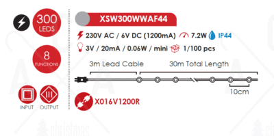 Гирлянд LED ACA LIGHTING XSW300WWAF44 7.2W 3000K 30м IP44 - Image 2