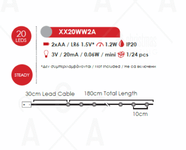 Гирлянд с LED лампички ACA LIGHTING 1.2W 3000K 180см - Image 2