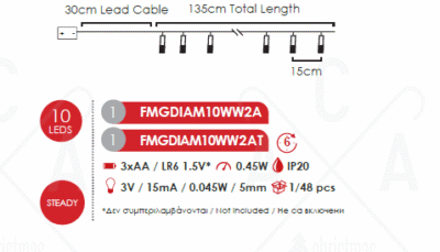 Гирлянд LED ACA LIGHTING 0.45W 3000K 135 см топла светлина - Снимка 2