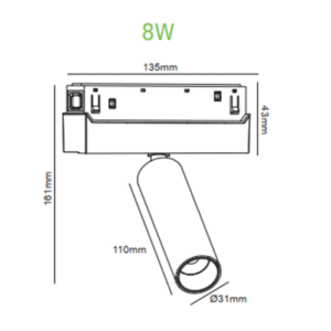 Прожектор за магнитна шина ACA Lighting HUBE MINI 8W 4000K - Image 3