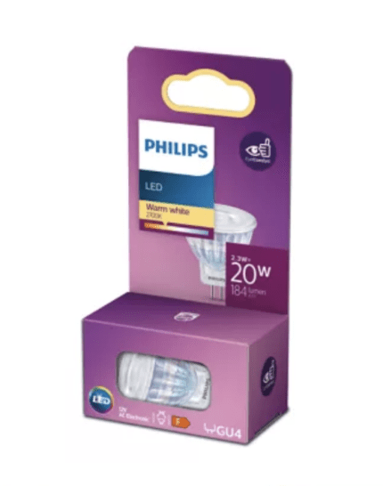 LED спот MR11 G4 – Philips, 230 lm, 2700 K (топло бяло), екв. 20 W, ъгъл 36°, 12V - Image 2