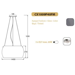 Пендел ACA LIGHTING PONTIAC 3x60W E27 хром и стъкло - Image 2