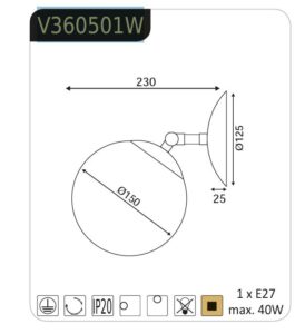 Спот ACA LIGHTING THETIS 1x40W месинг/бял - Снимка 2