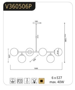 Пендел ACA LIGHTING THETIS 6x40W месинг/бял - Image 2
