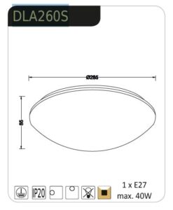 Плафон ACA LIGHTING DLA260S, E27, 40W, бял - Image 3