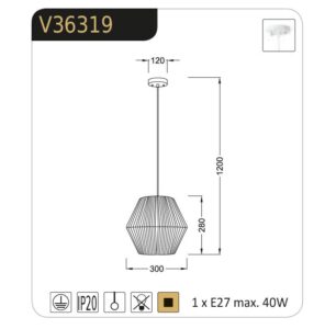 Пендел ACA LIGHTING V36319 Peru E27 40W бял метал-дърво - Снимка 2
