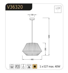 Пендел ACA LIGHTING V36320 PERU E27 40W бял метал-дърво - Image 2