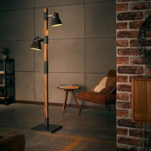 Лампион Brilliant PLOW, 2x10W, E27, черна стомана/дърво - Image 3
