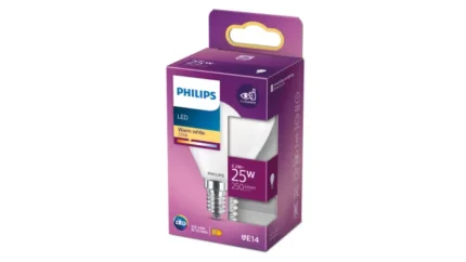 LED крушка P45 E14 – Philips, 250 lm, 2700 K (топло бяло), екв. 25 W, ъгъл 300°, 220–240 V, бяло стъкло - Image 2